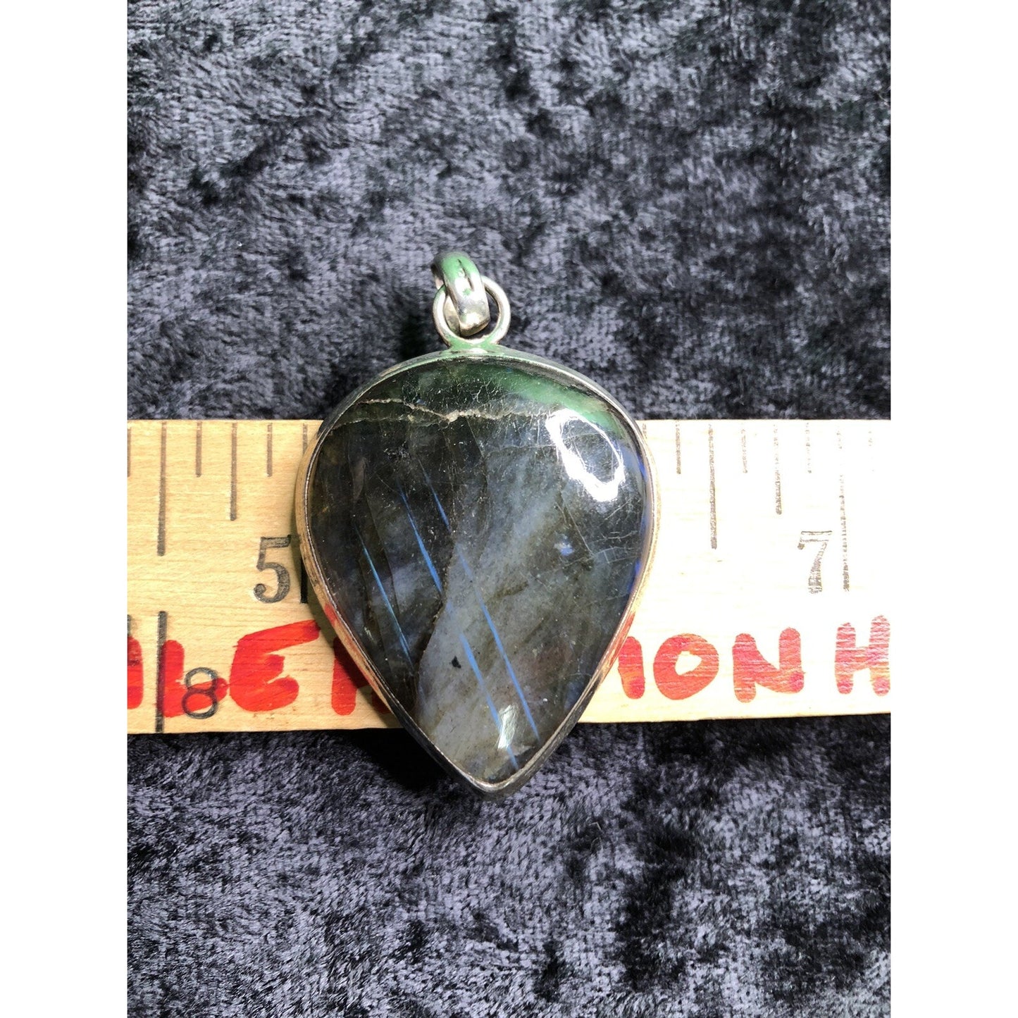 Vintage Sterling Silver Blue Glow Labradorite Pendant Estate Jewelry 1.75” Long