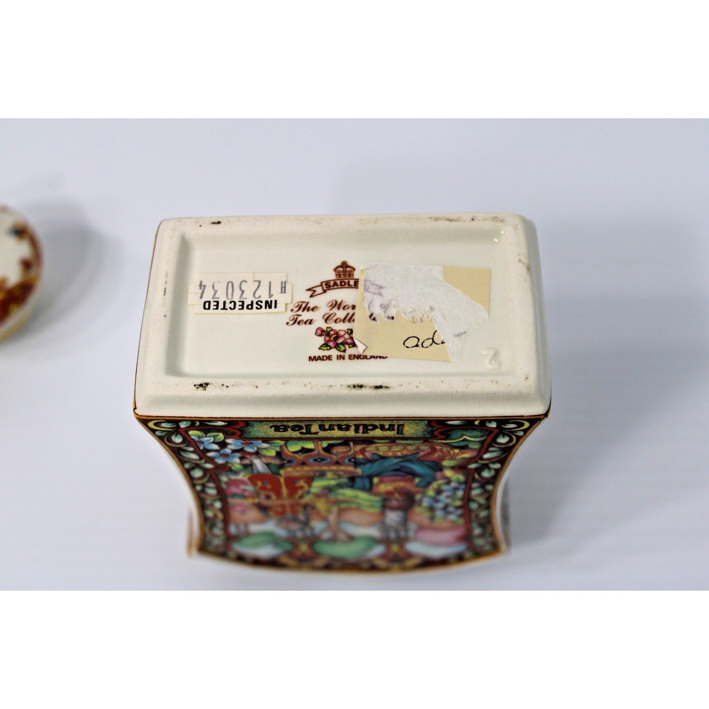 Vintage James Sadler Staffordshire England Indian Tea Caddy Box w/ Lid Porcelain