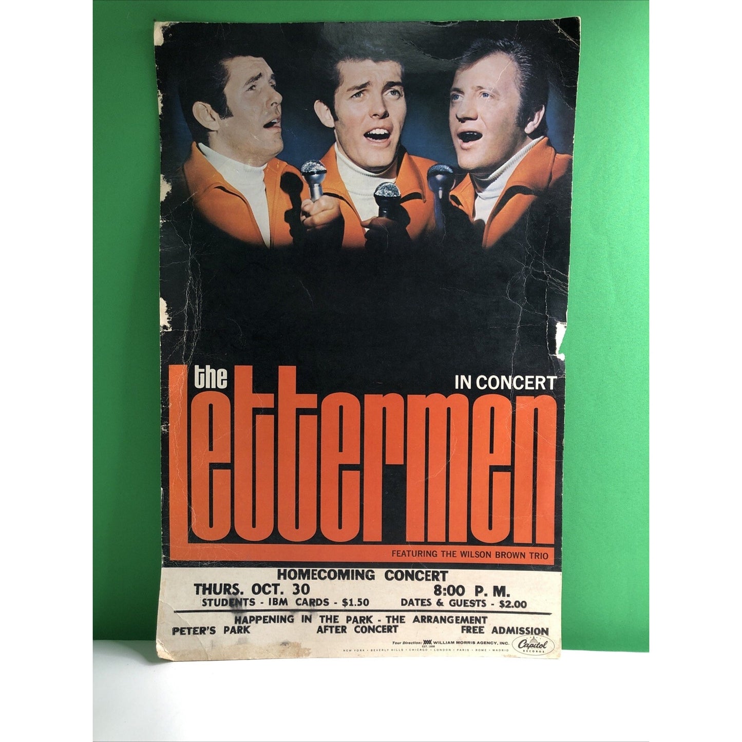Vtg THE LETTERMEN 1970 Original Tour Poster Homecoming Concert Capitol Records