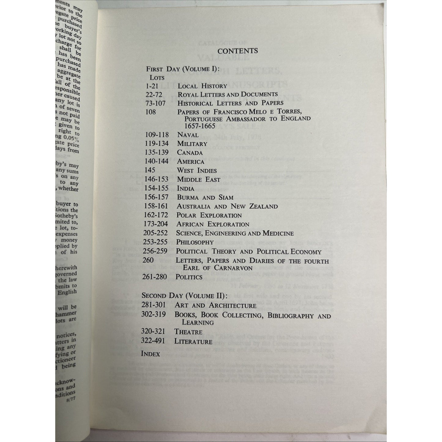 1978 Sotheby's Auction Catalogue of Valuable Autograph Letters Literary Vol 1