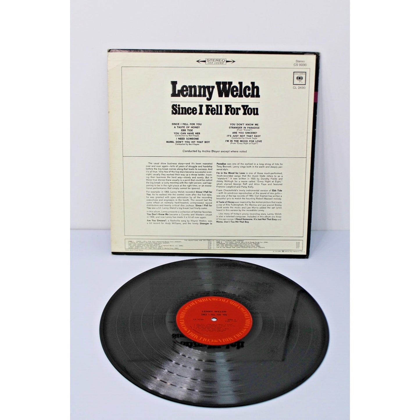 Lenny Welch- Since I Fell For You, 1964 Columbia CS-9230 Stereo Vinyl LP, EX