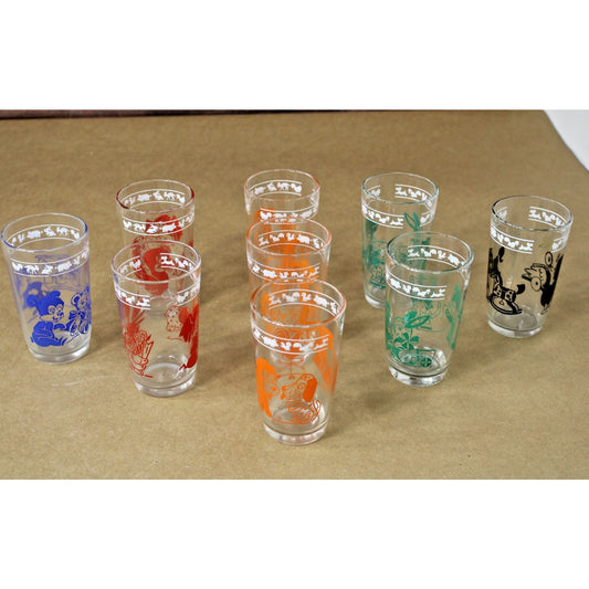 Vintage Kids' Juice Glasses Swanky Swigs Kraft Animals Cups Hazel Atlas 9 total