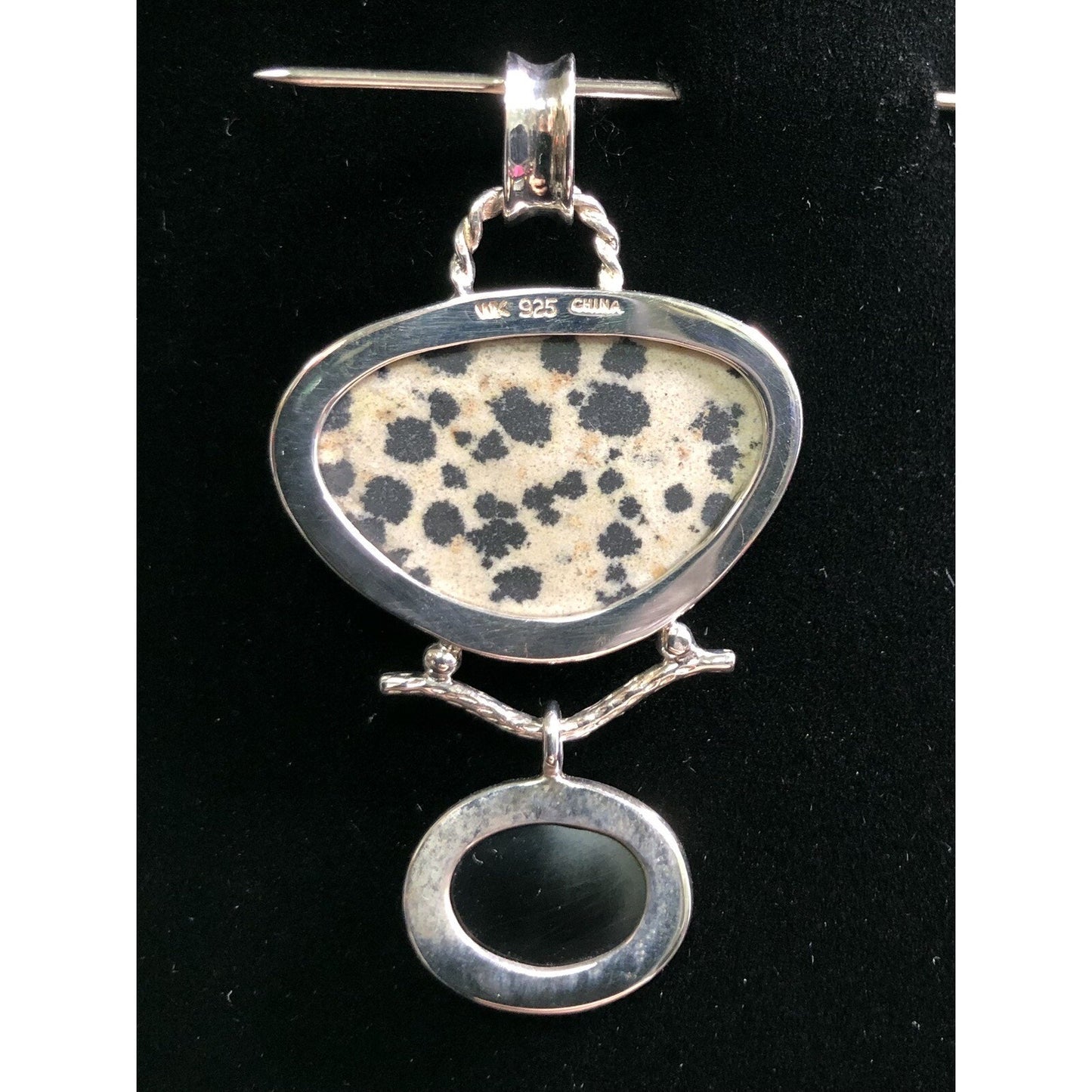 Vintage Dalmation Jasper Black Onyx Sterling Silver Pendant Whitney Kelly 925