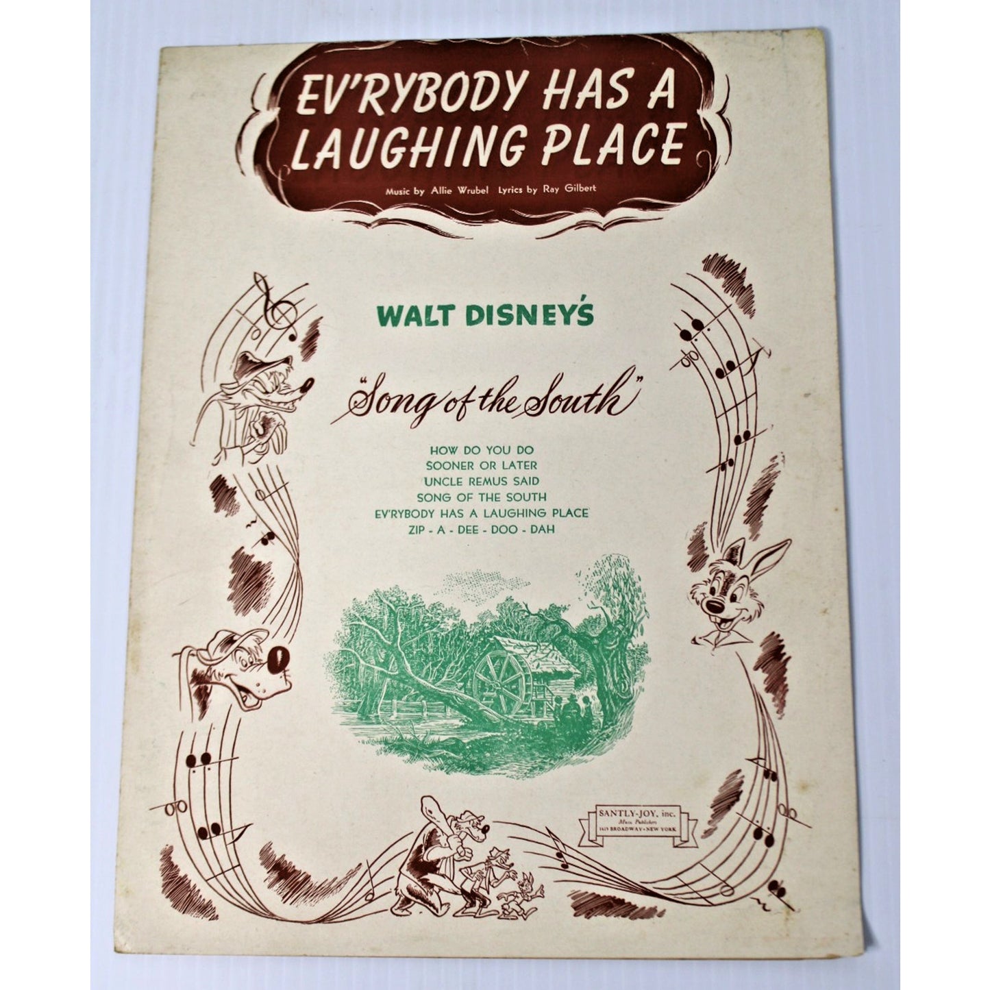 Rare 1946 Disney's Song of the South Sheet Music- Ev'rybody Has A Laughing Place