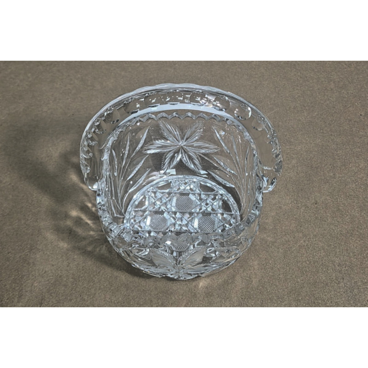 Vintage Hand-Cut Lead Crystal Basket - Bohemian Pinwheel & Leaf Star - 6 Inch