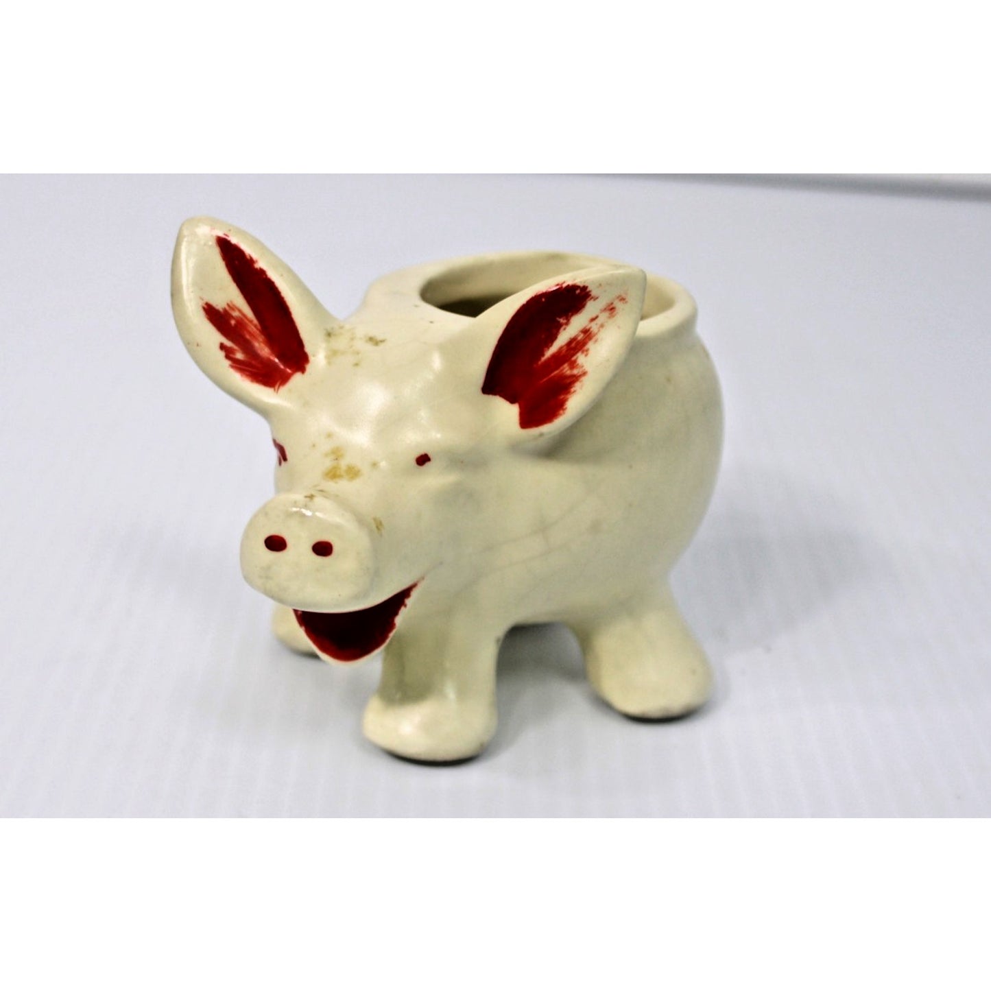 Vintage Fredericksburg Pottery Pig Planter, 3.75" H Succulent Pot, Kitschy Cute!