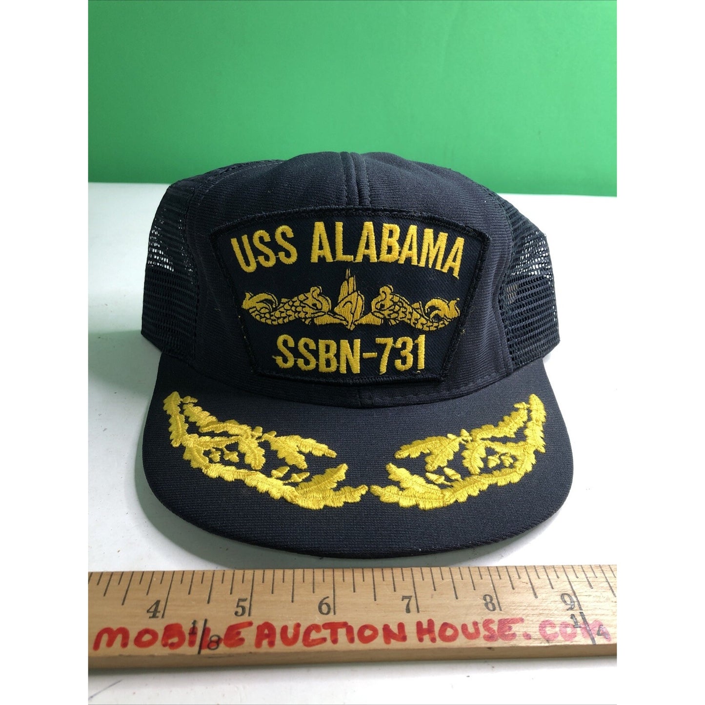 Vtg USS Alabama SSBN 731 Ship Submarine Office Trucker Hat Navy Black Snap Back
