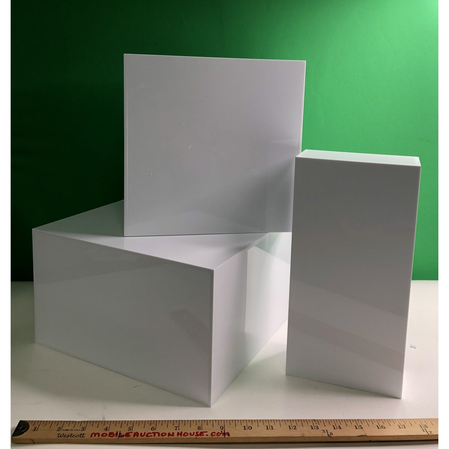 INSIGHT Six Sided ACRYLIC BOX SET Glossy White Store Displays Stands 3 Piece NEW