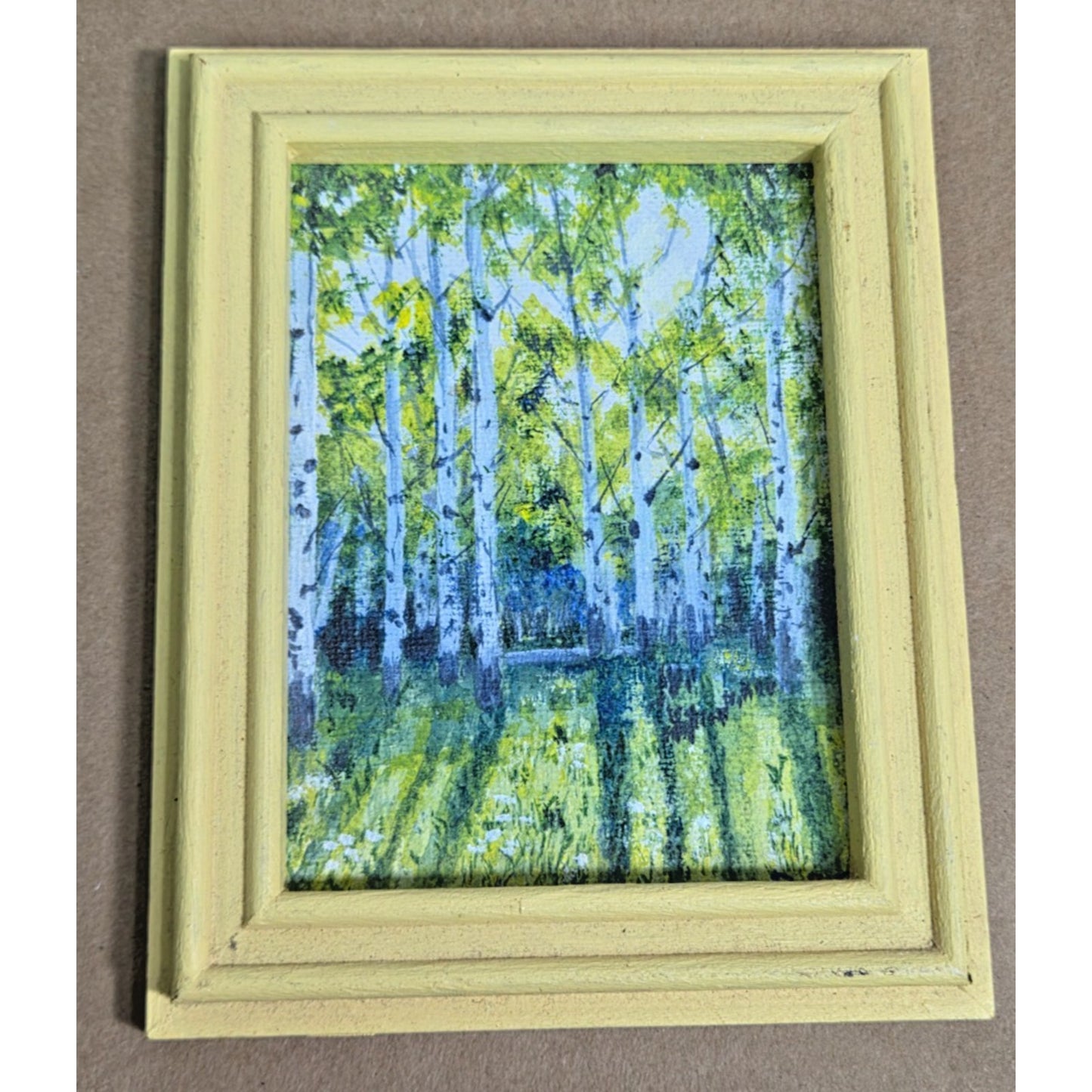 Vintage 1972 Birch Forest Miniature Painting Framed 70s Impressionist Aspen Art