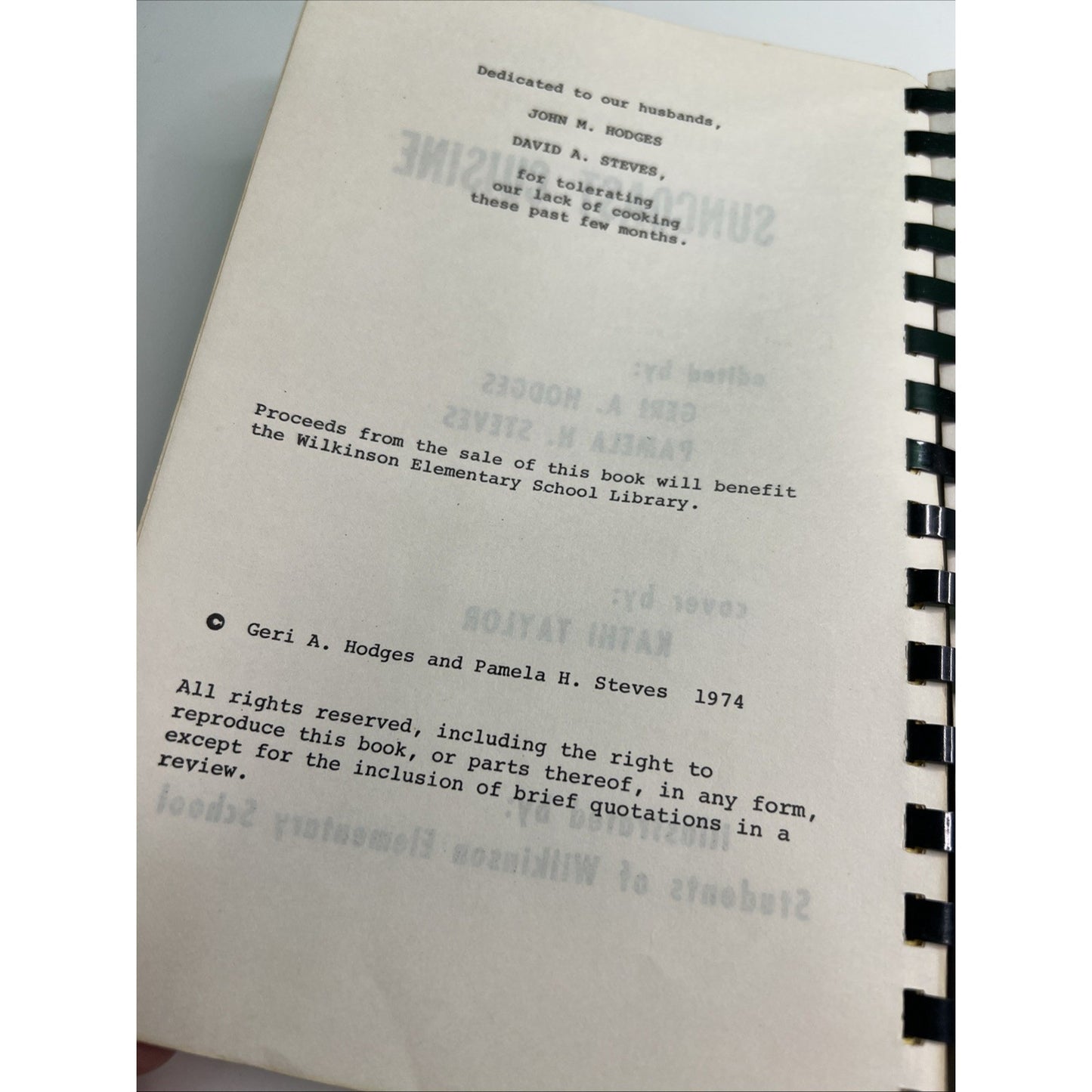 Cookbook SUNCOAST CUISINE 1974 Wilkinson Elementary School