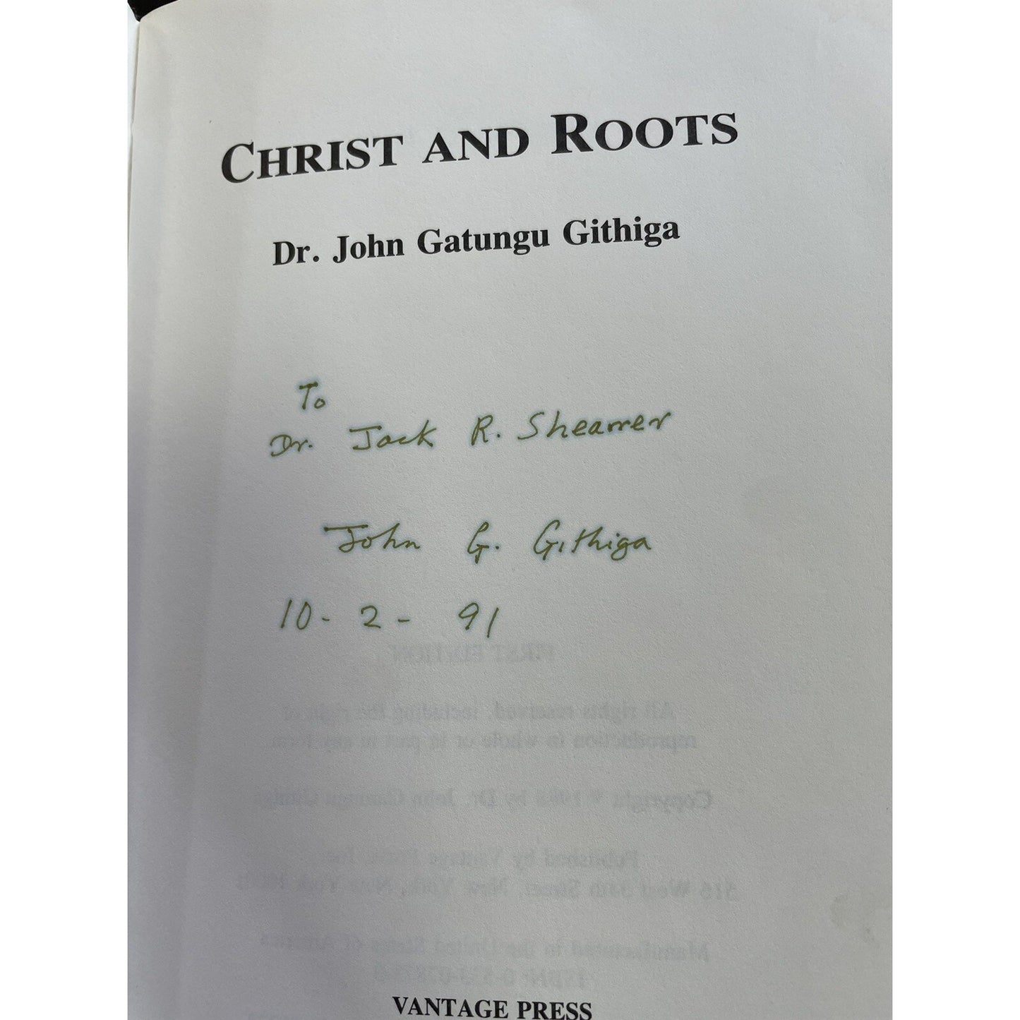 Christ And Roots By Dr. John Gatungu Githiga 1st Ed 1988 HC DJ Signed By Author