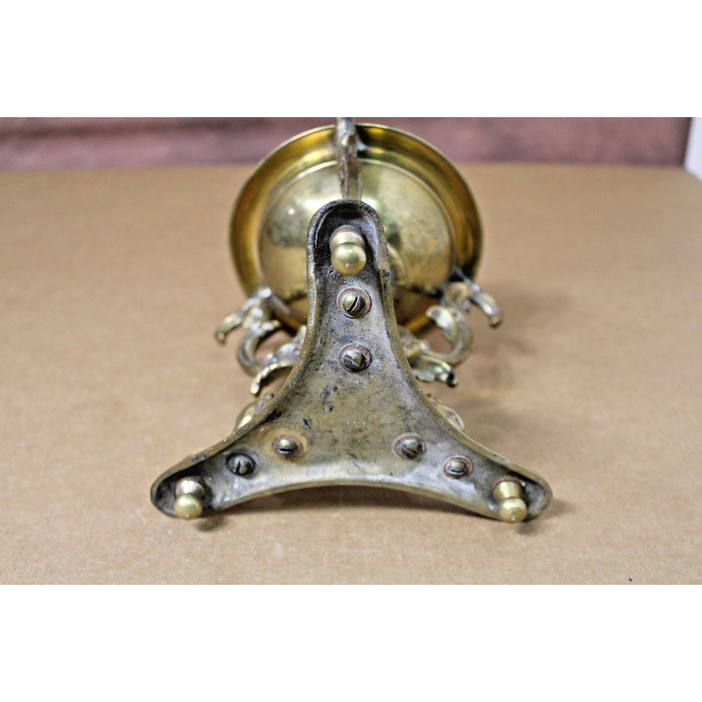 French Empire 9.5-Inch Tall Brass Lidded Bowl on Dolphin Pedestal, Gorgeous!