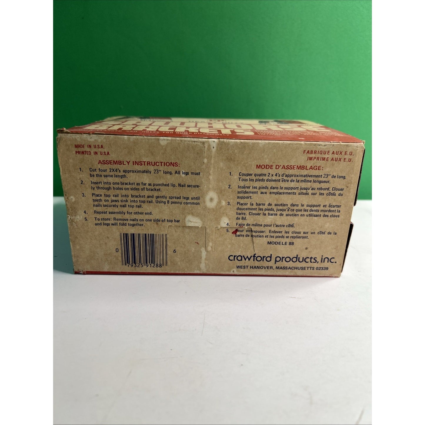 Vintage Crawford Products Sawhorse Brackets Metal Model No. 88 (1 Pair) USA
