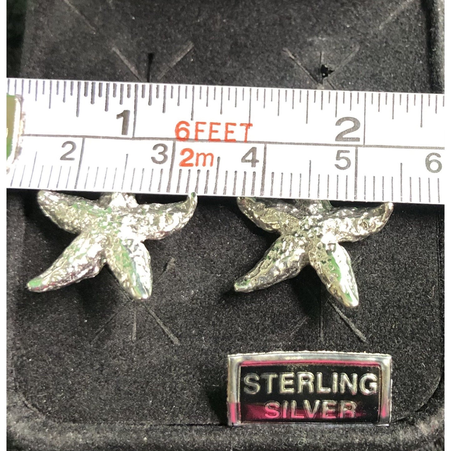 Vintage Sterling Silver Starfish Earrings Dangle Gift Box Sea Ocean Beach