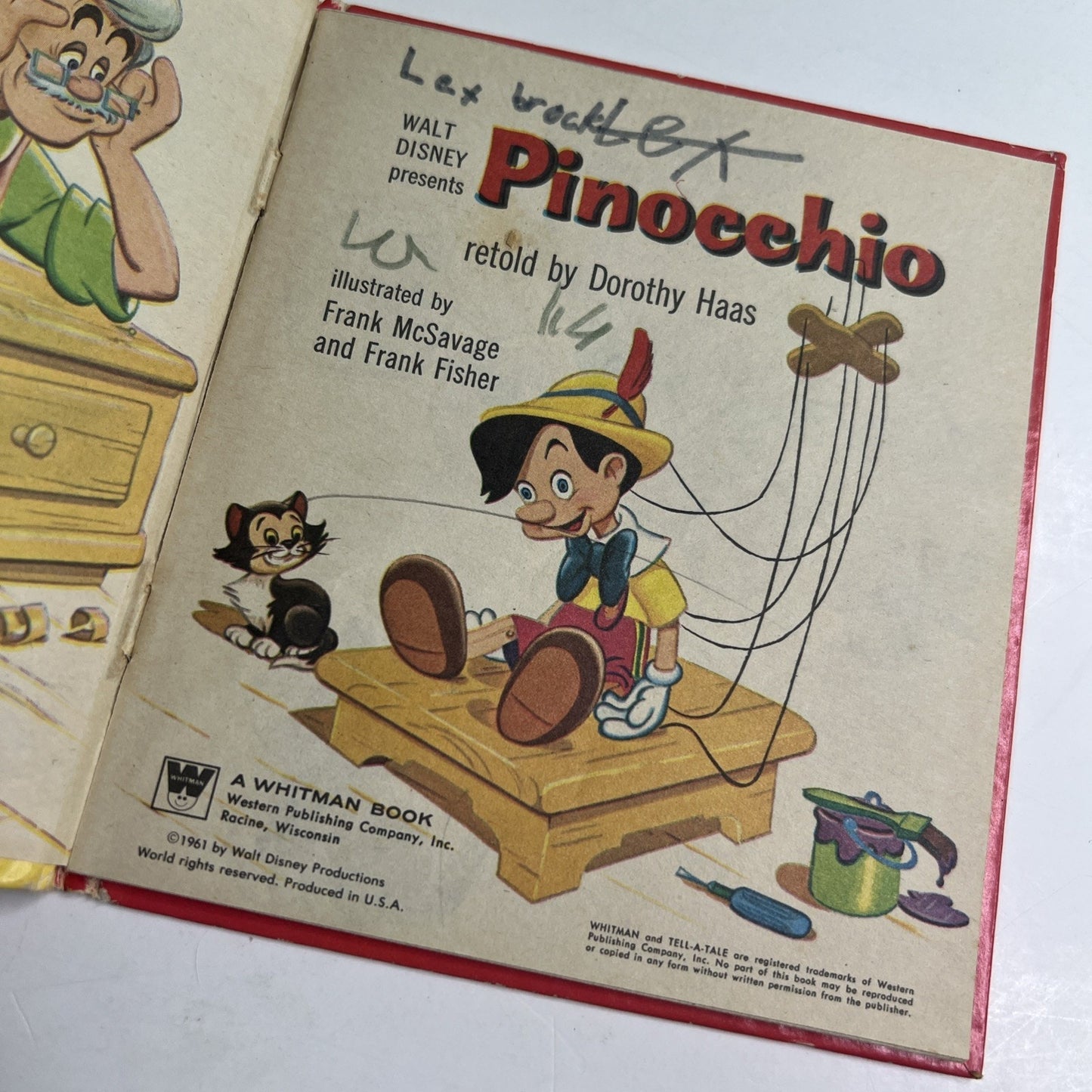 Walt Disney Presents Pinocchio 1961 A Tell-A-Tale Book Children's HC