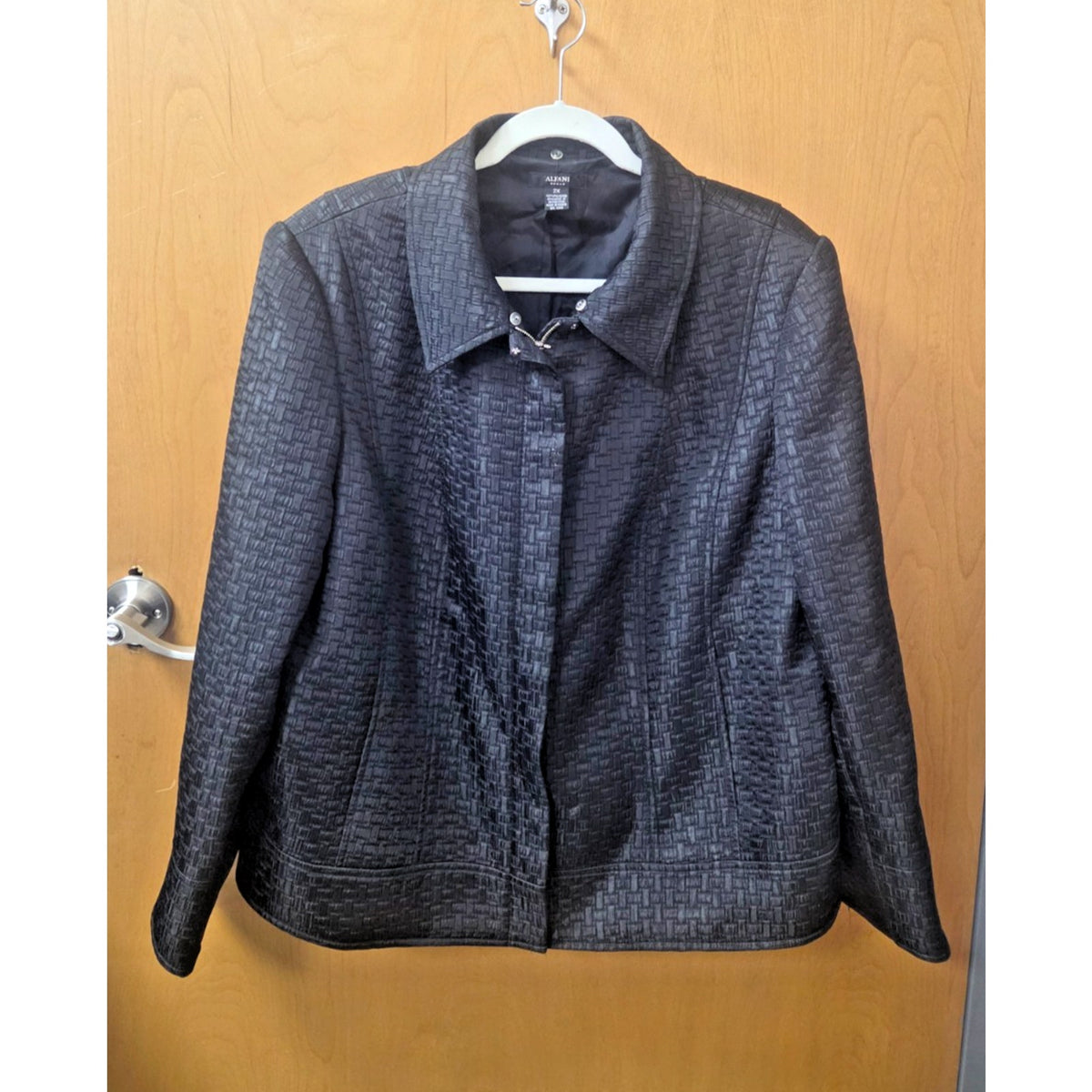 Alfani Woman 2X Black Textured Basketweave Zip Front Jacket Plus Size
