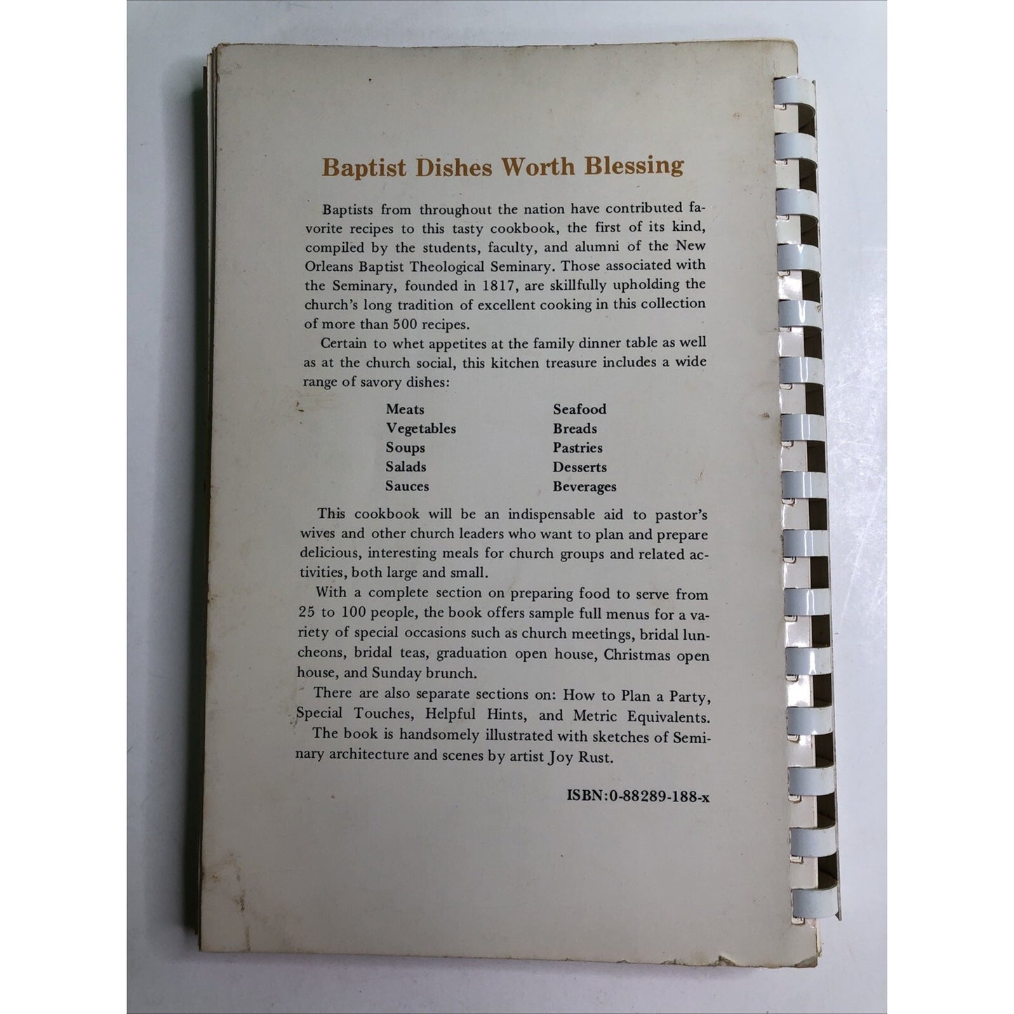 Baptist Dishes Worth Blessing Edited by Judy Bryson Plastic Comb Cookbook 1978