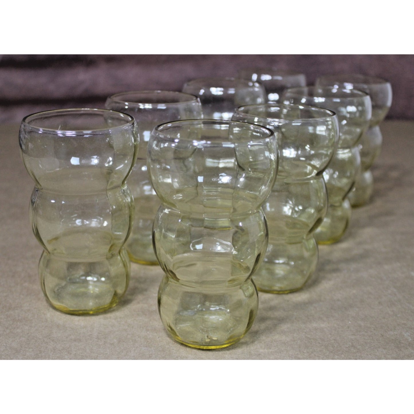 Vintage Lido Golden Glow Federal Glass Pitcher and 8 Tumblers, 1930s