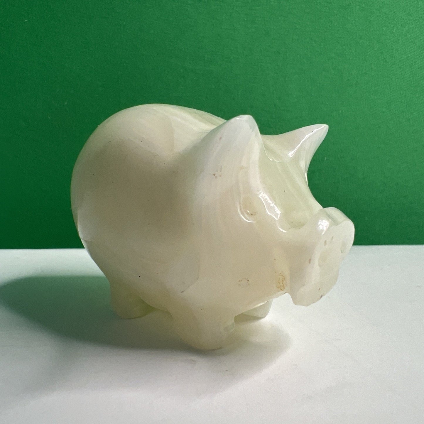 Carved White Opaque Quartz Stone Pig Figurine Healing Stone Free Shipping!