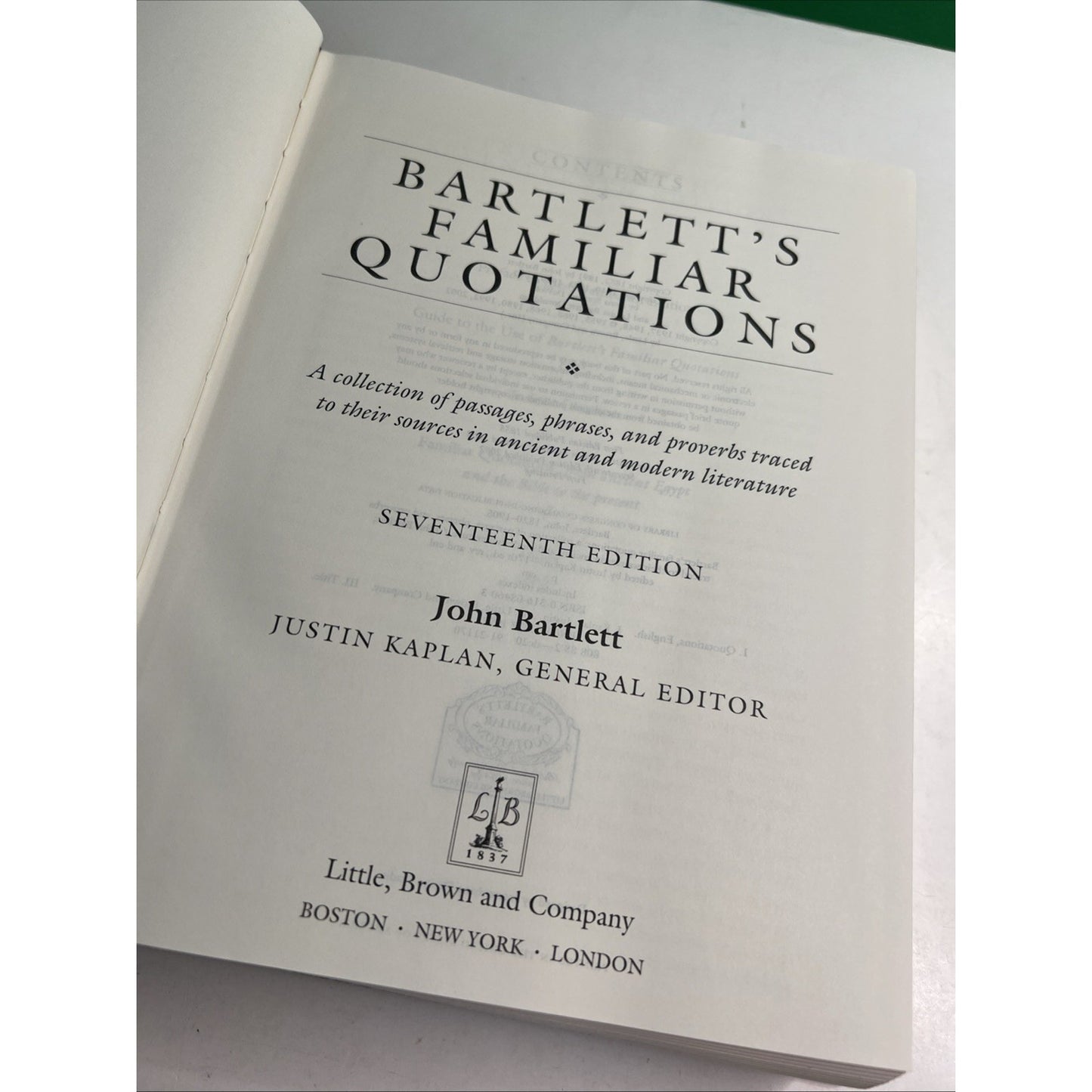 Bartlett's Familiar Quotations by Justin Kaplan and John Bartlett 2092 HC DJ