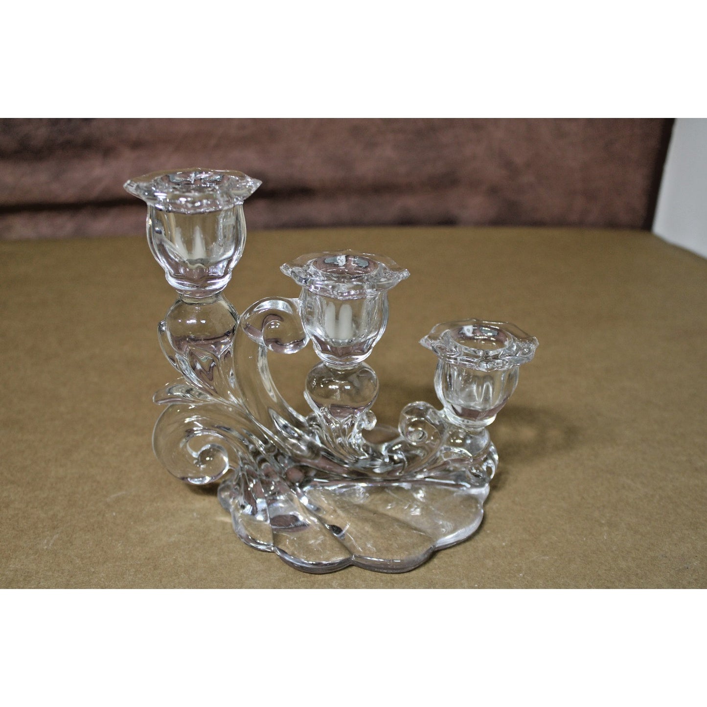 2 Vintage Cambridge Caprice 3 Light Candelabra Clear Glass Candle Holders 1950s