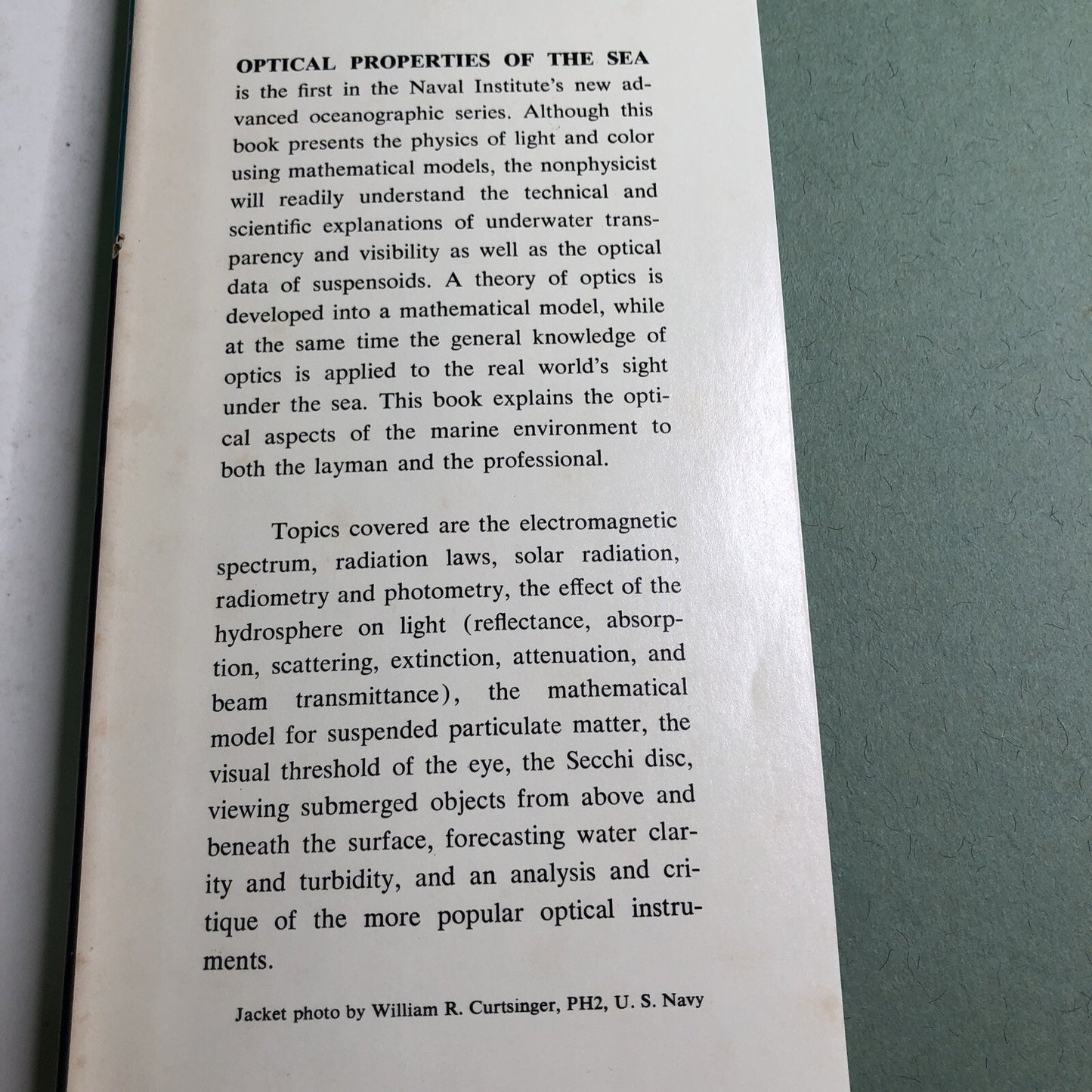 Optical Properties Of The Sea by Jerome Williams US Naval Institute Series 1970