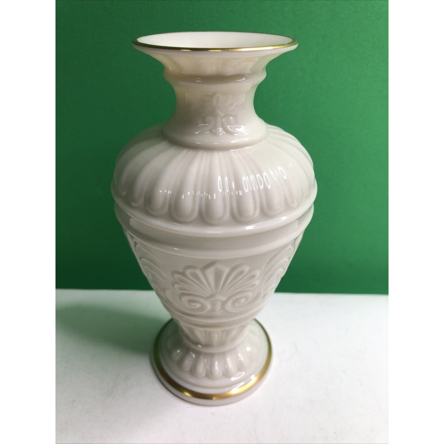 Vintage Lenox Vase Athenian Collection Embossed Floral Cream w/Gold Trim 7” Tall