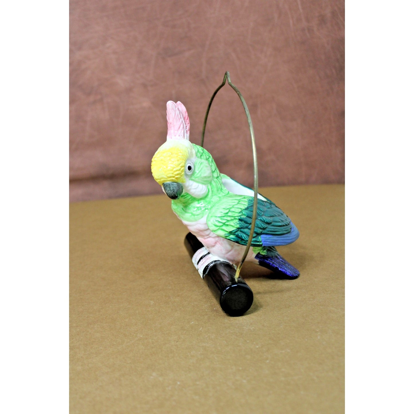 Colorful Painted Ceramic Hanging Cockatiel/ Parrot Majolica Pottery Planter