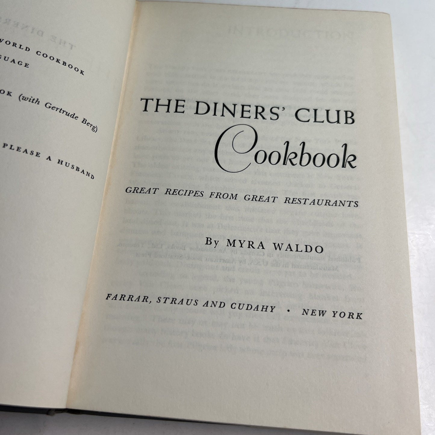 1959 DINERS' CLUB COOKBOOK Book by Myra Waldo HC DJ Great Recipes Restaurants