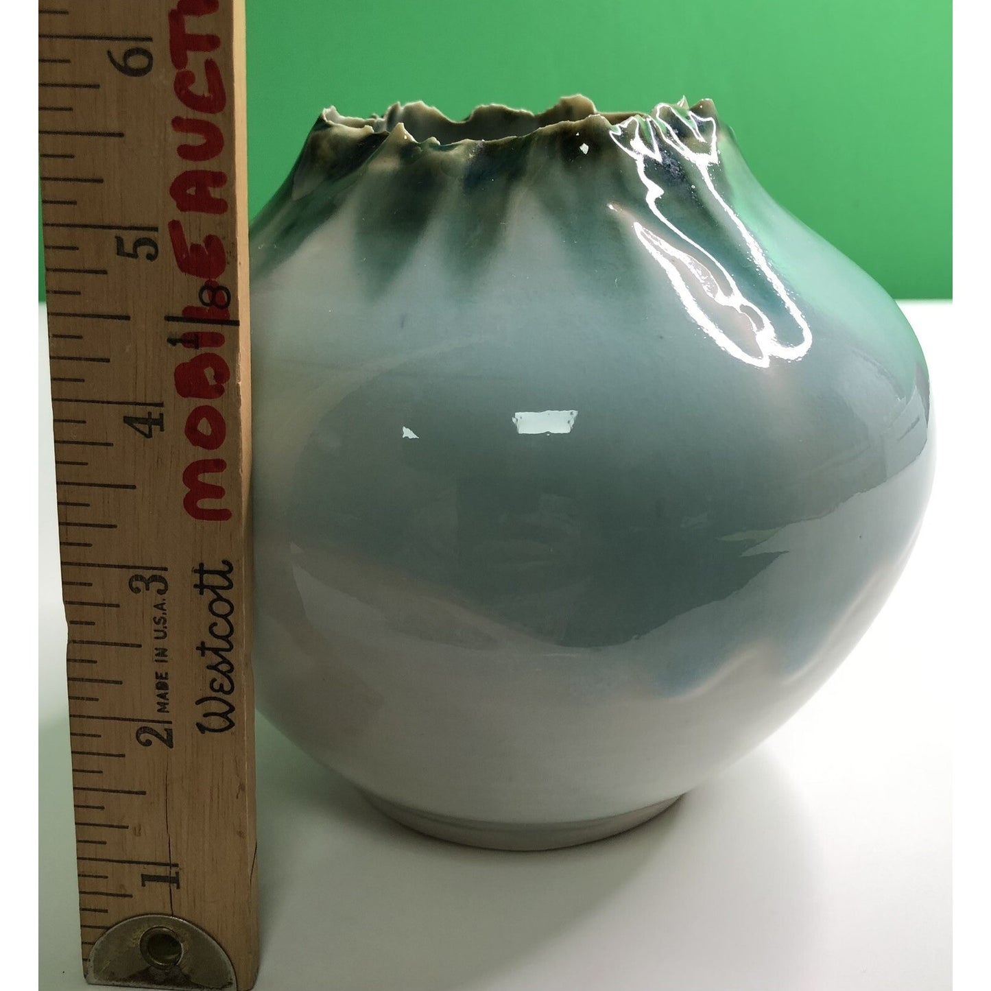 Artist Signed VALDA COX POTTERY VASE Freeform Crater Ruffled Edge Pennsylvania