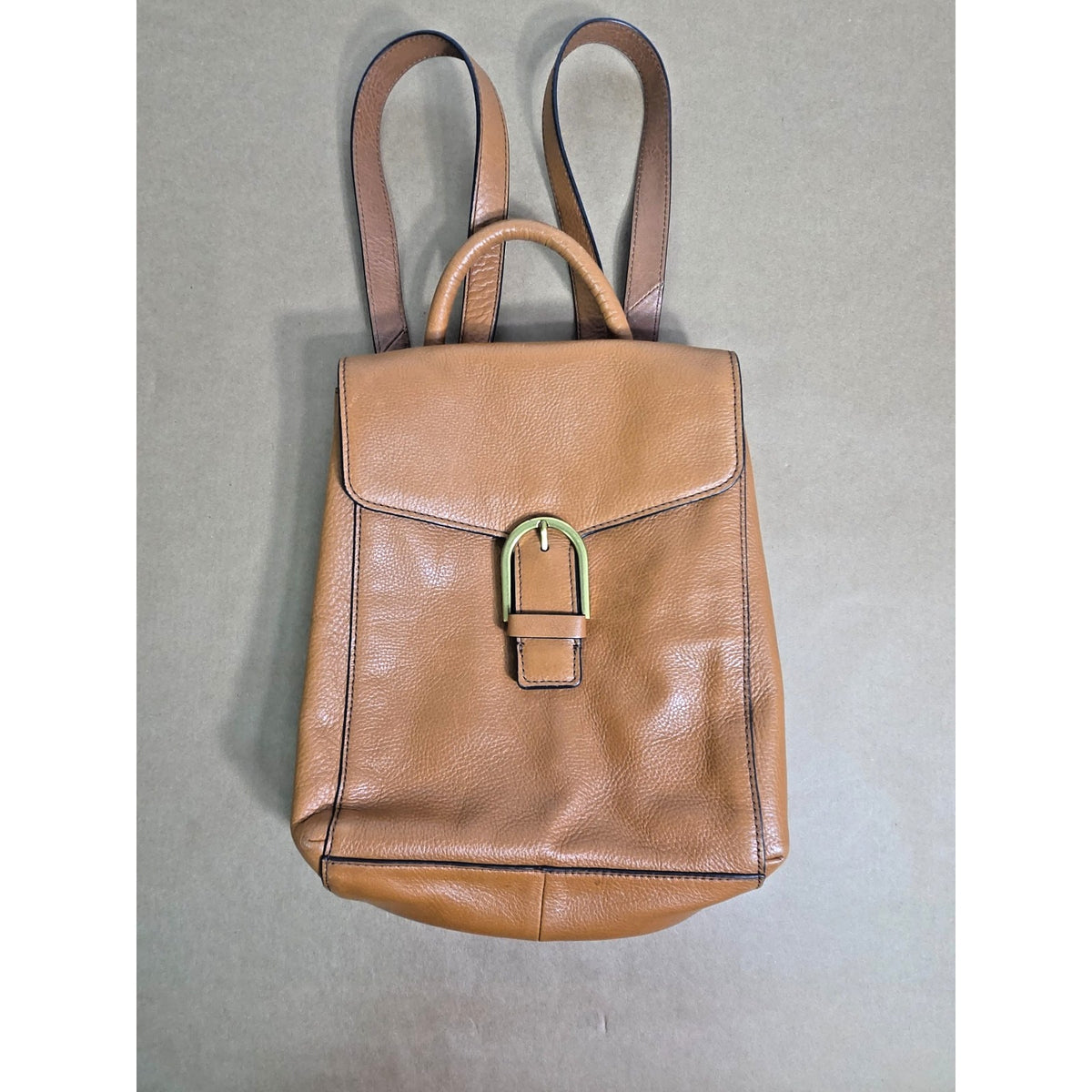 Vintage Fossil Maddox Genuine Pebbled Leather Backpack, Cognac w/ Key Charm