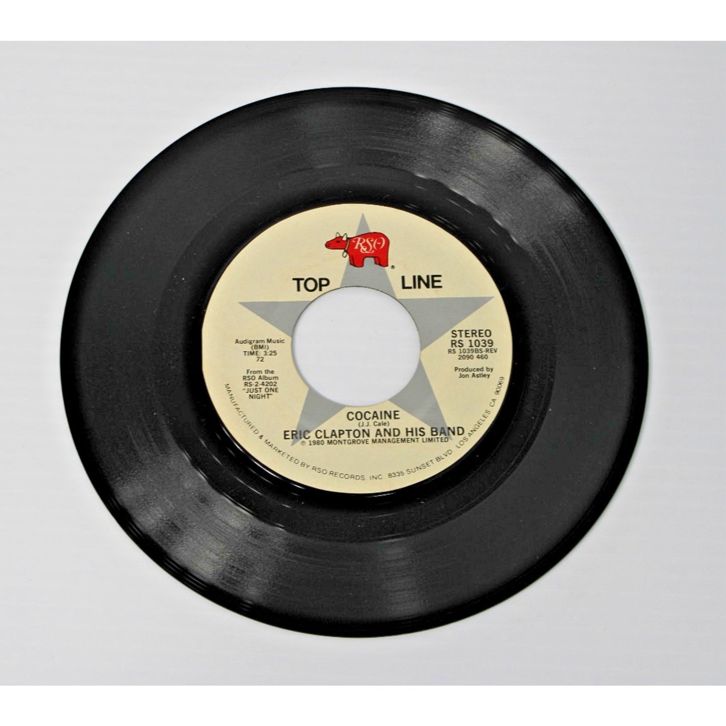 RARE Label- Eric Clapton- COCAINE/ TULSA TIME- 1980 RSO Top Line 45 RPM, 7" NM!