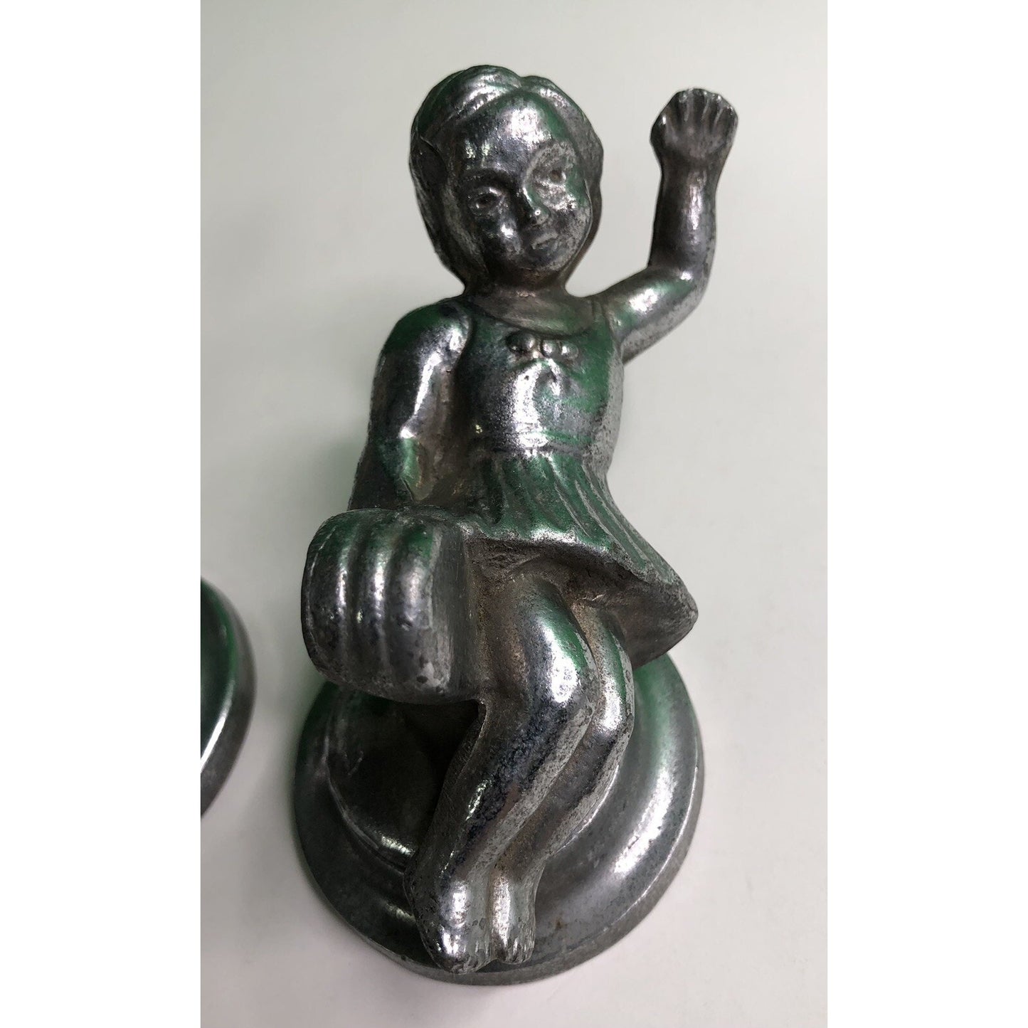 PAIR of Antique Cast Aluminum GIRLS Wall Mount TOWEL ROD HOLDER Kitchen Bath