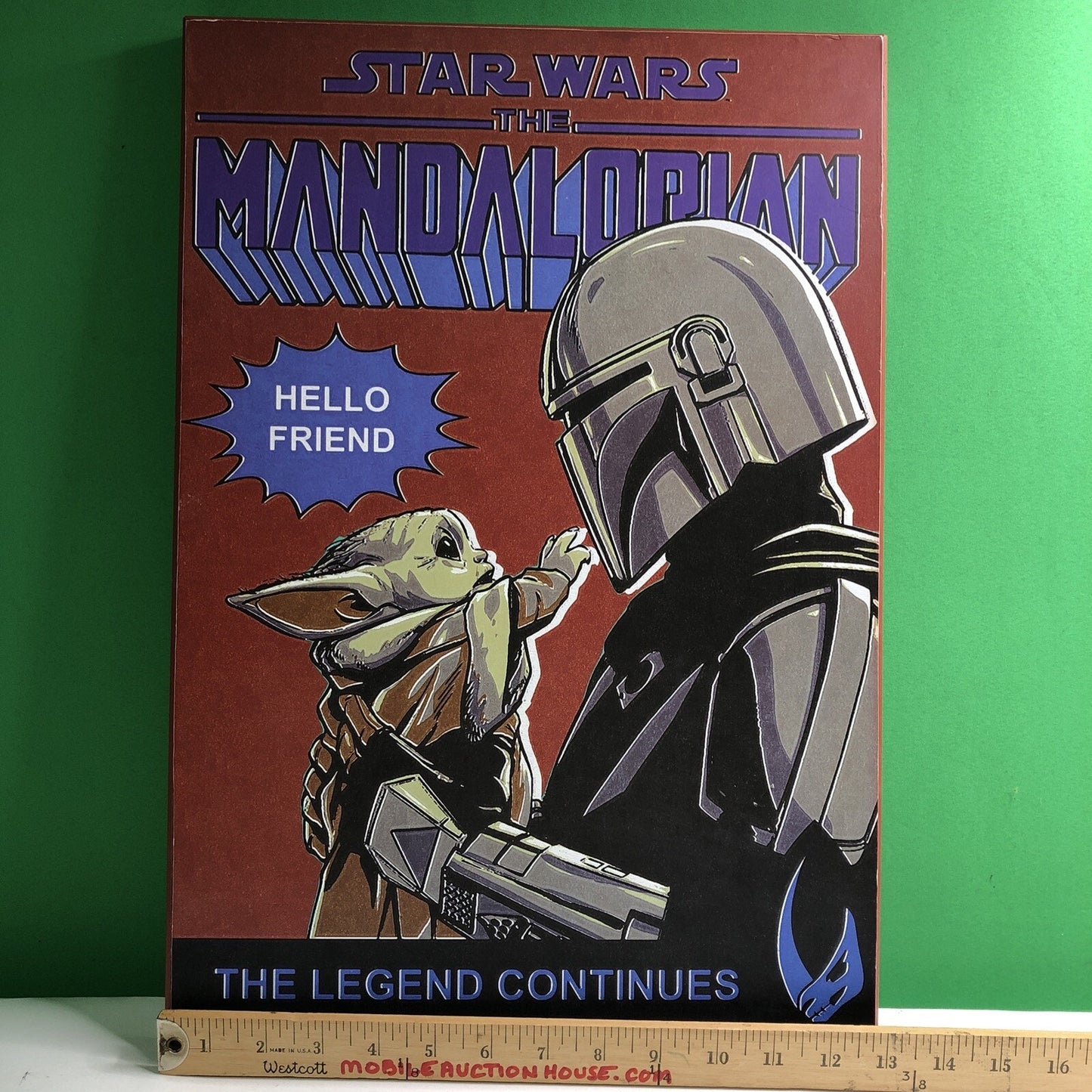Star Wars Mandalorian Hello Friend 19" x 13" Wooden Wall Art Boba Fett Yoda