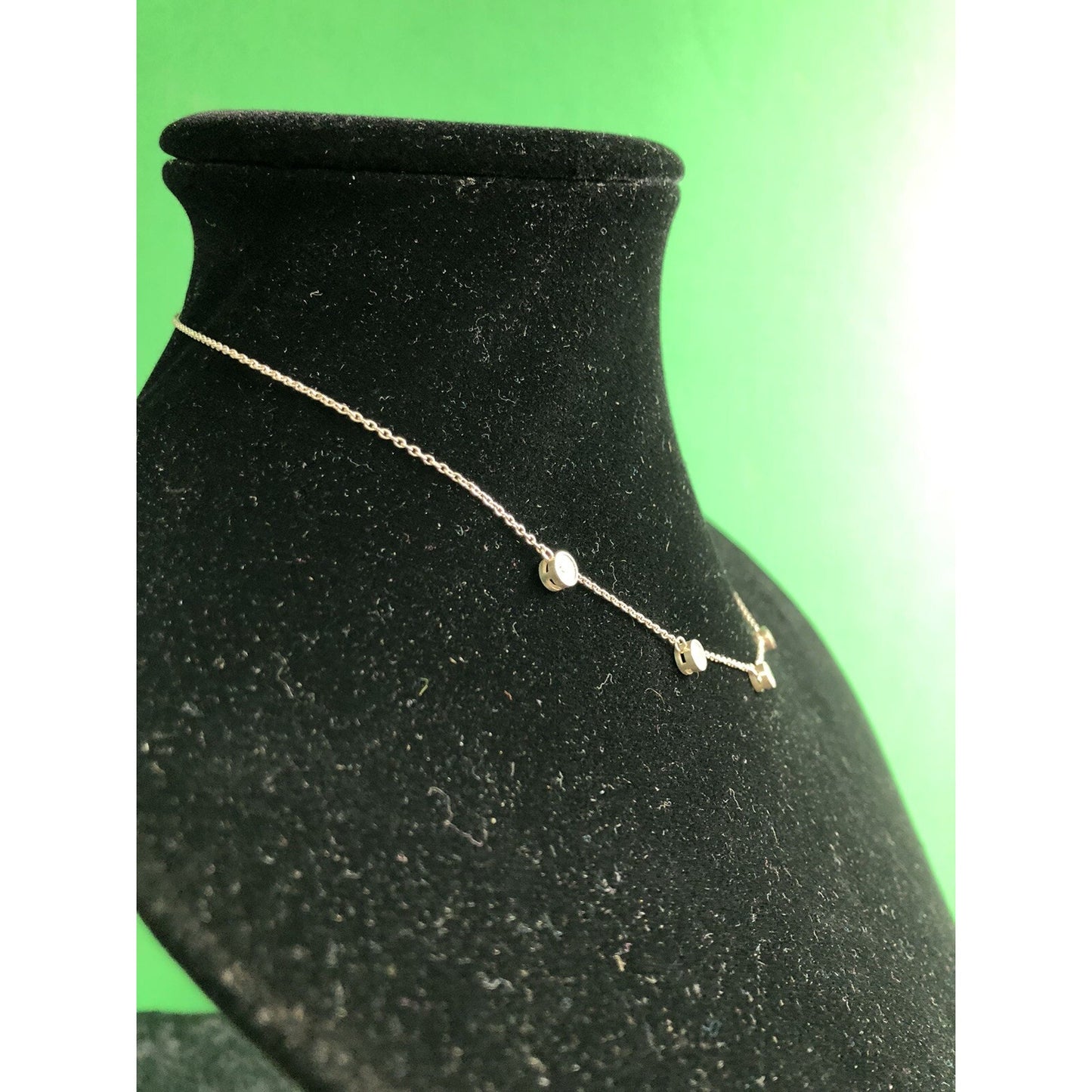 Vintage Sterling Silver & Bezel Set Rhinestone Retro Choker Necklace 17”