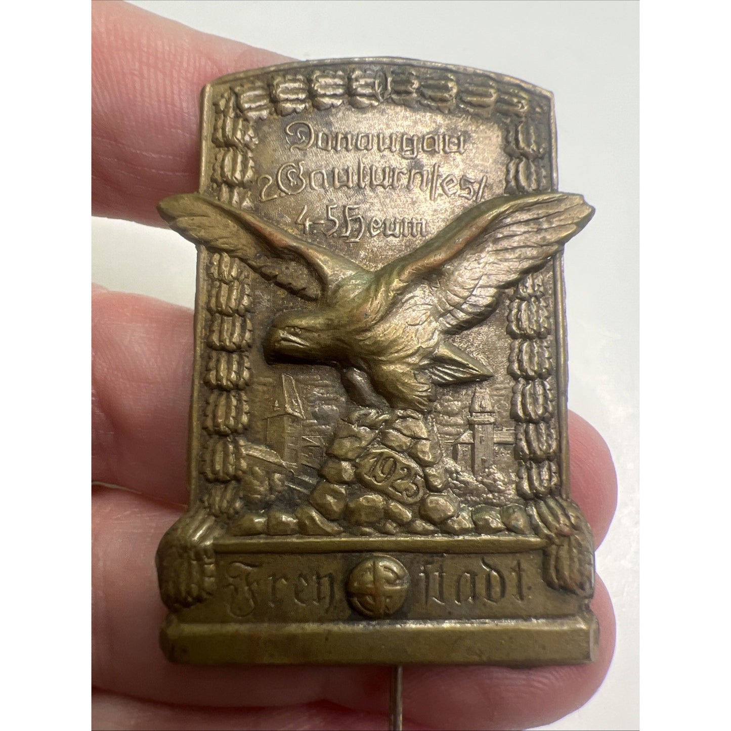 1925 Bronze Tinnie Badge 2nd District Gymnastics Festival Freystadt Third Reich