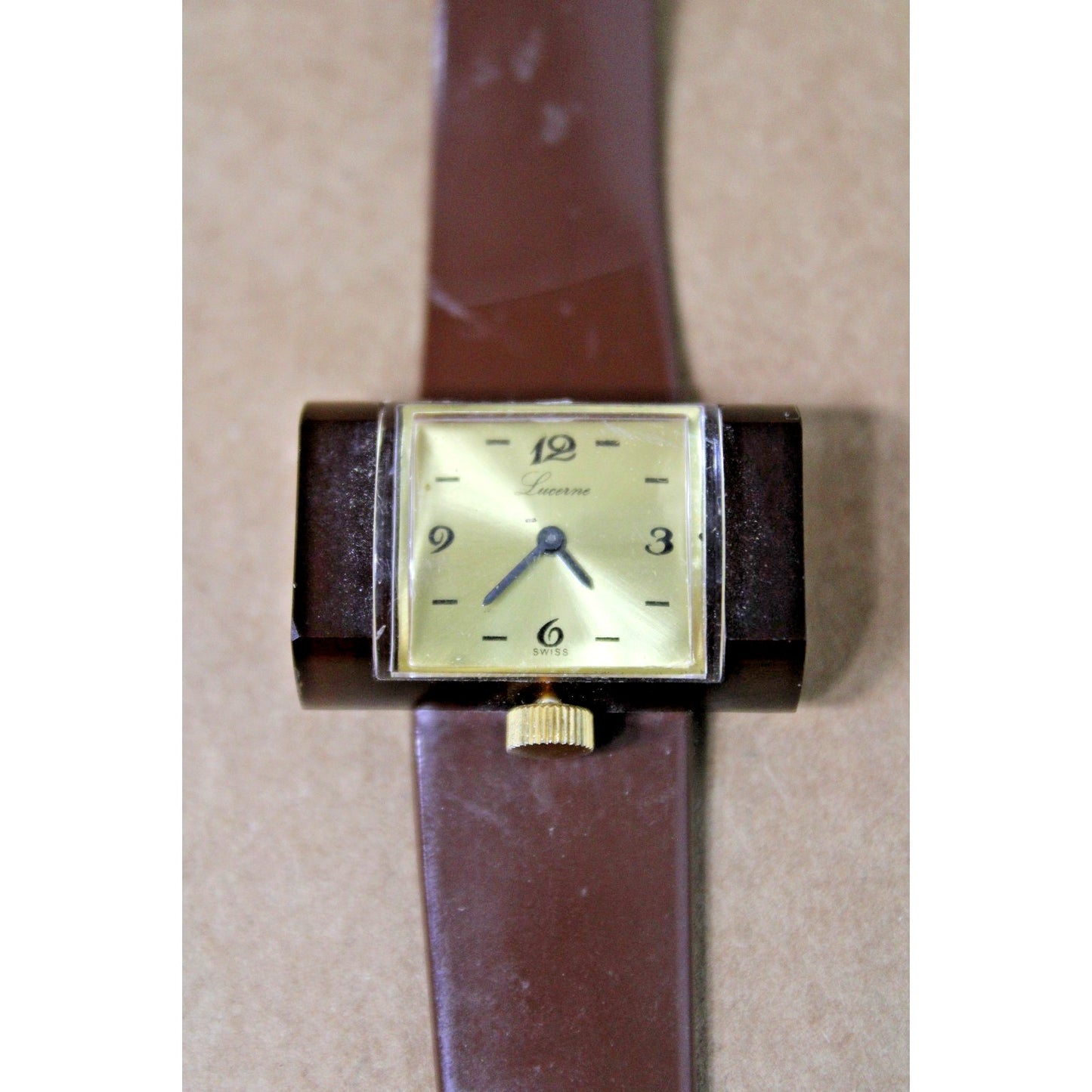 Vintage Mod 1970s Lucerne Ladies Watch, Plastic/ Acrylic, Bottom Wind, Groovy!
