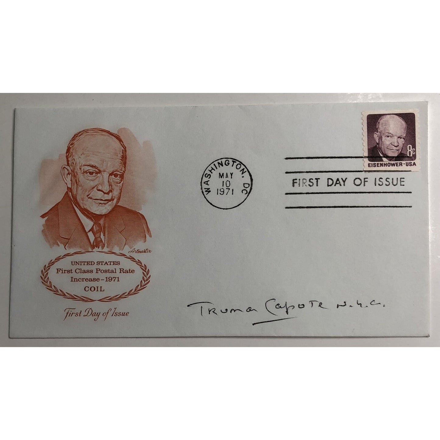 Truman Capote SIGNED First Day Of Issue Stamp With Photo Autograph Eisenhower
