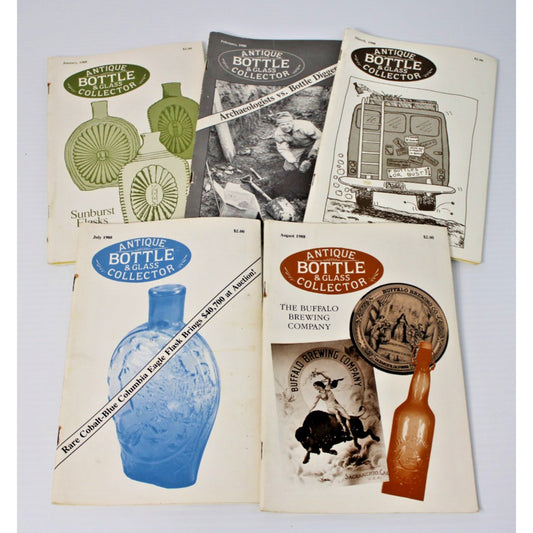 Lot of 5 Issues "Antique Bottle & Glass Collector" Jan-Mar, July & Aug 1988