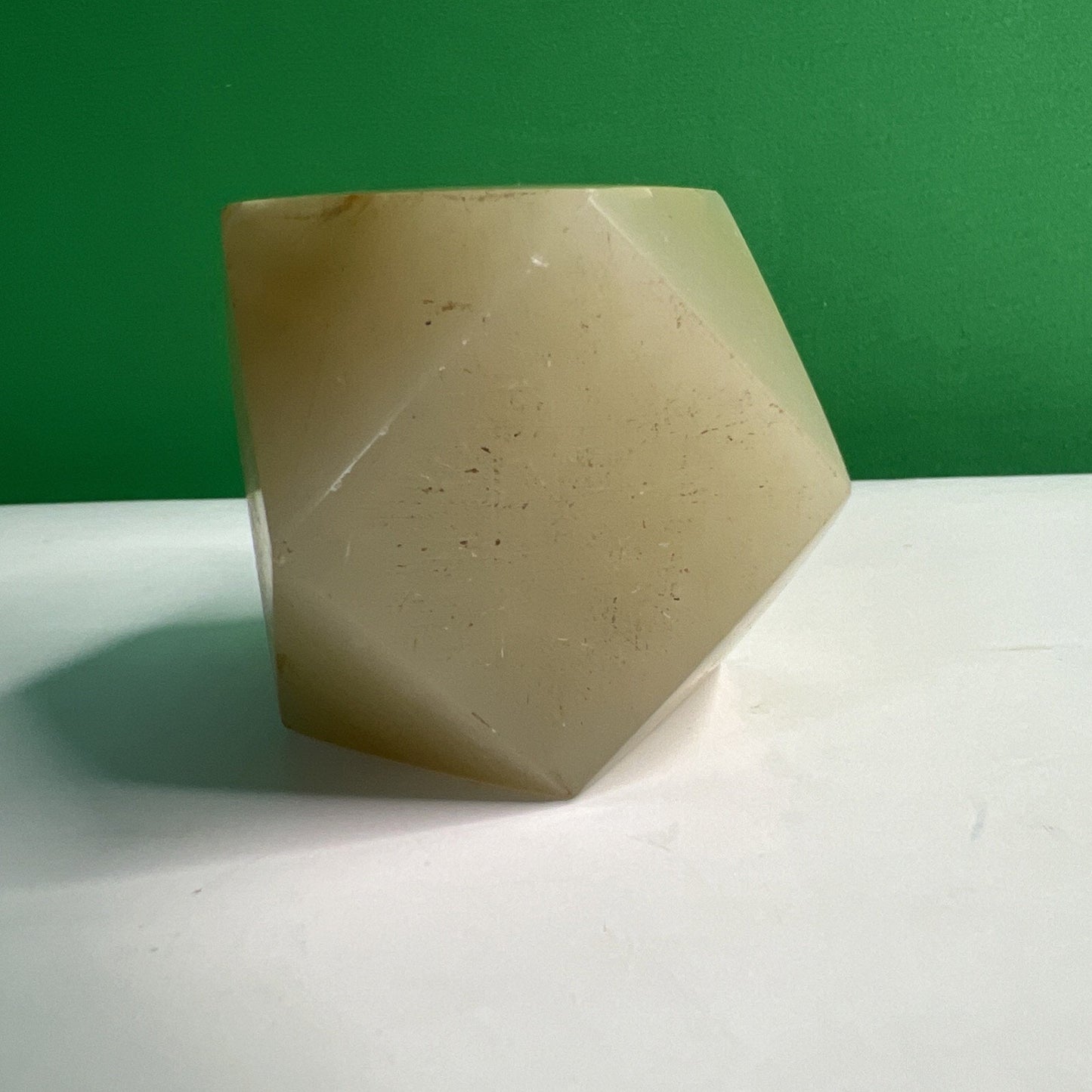 Beautiful Cut Banded Onyx Stone Collectible Paperweight 14 Sided Tetradecagon