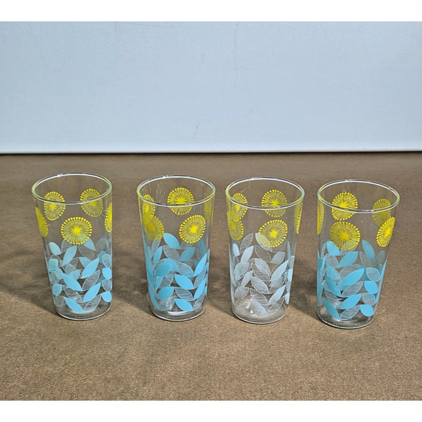 Vintage Federal Glass MCM Atomic Dandelion Sunburst Juice Glasses - Set of 4