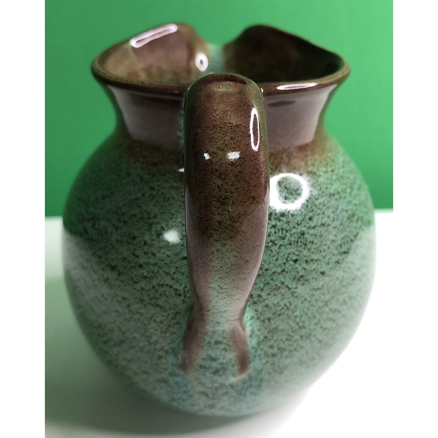 MCM Chester NICODEMUS Ohio Art Pottery PITCHER Ferro Stone Green Brown Speckled