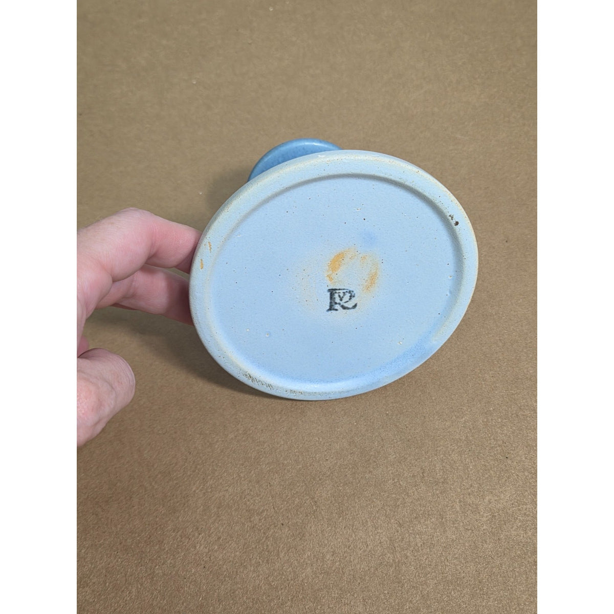 Vintage Pennsbury Pottery Blue Pedestal Candlestick Holder - MCM Folk Art