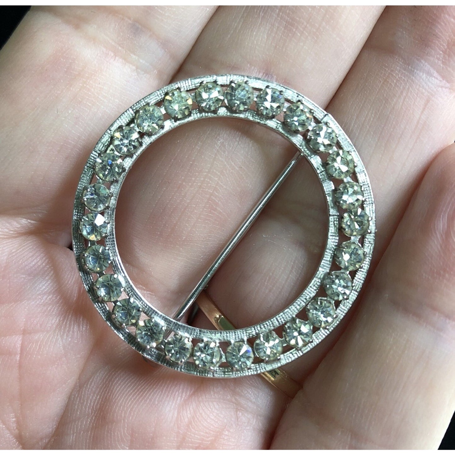 Vintage Stamped CA CARL ART Arrow Sterling Silver Rhinestones CIRCLE BROOCH Pin