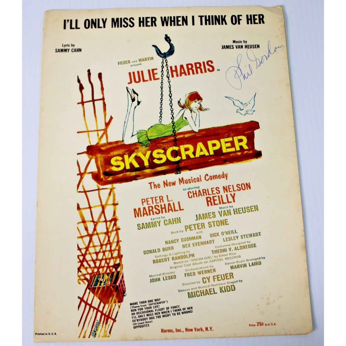 1965 Vintage Sheet Music: Skyscraper- Signed by Phil Gordon