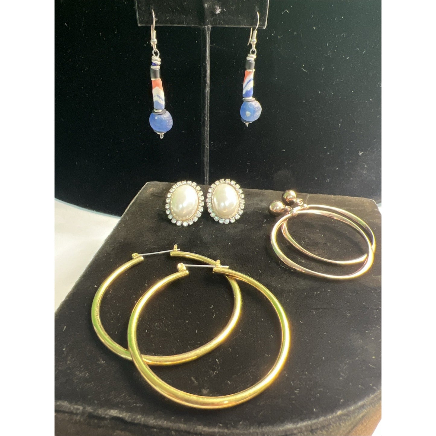 LOT OF MIXED STUD POST & DANGLE & HOOP EARRINGS 4 PAIRS Variety