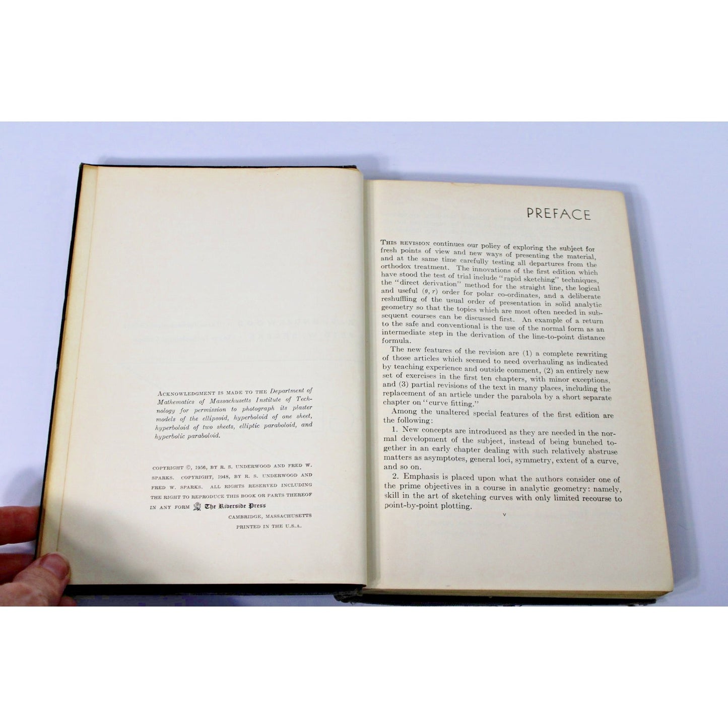 Analytic Geometry Underwood & Sparks Texas Technological College 2nd Ed HC 1956