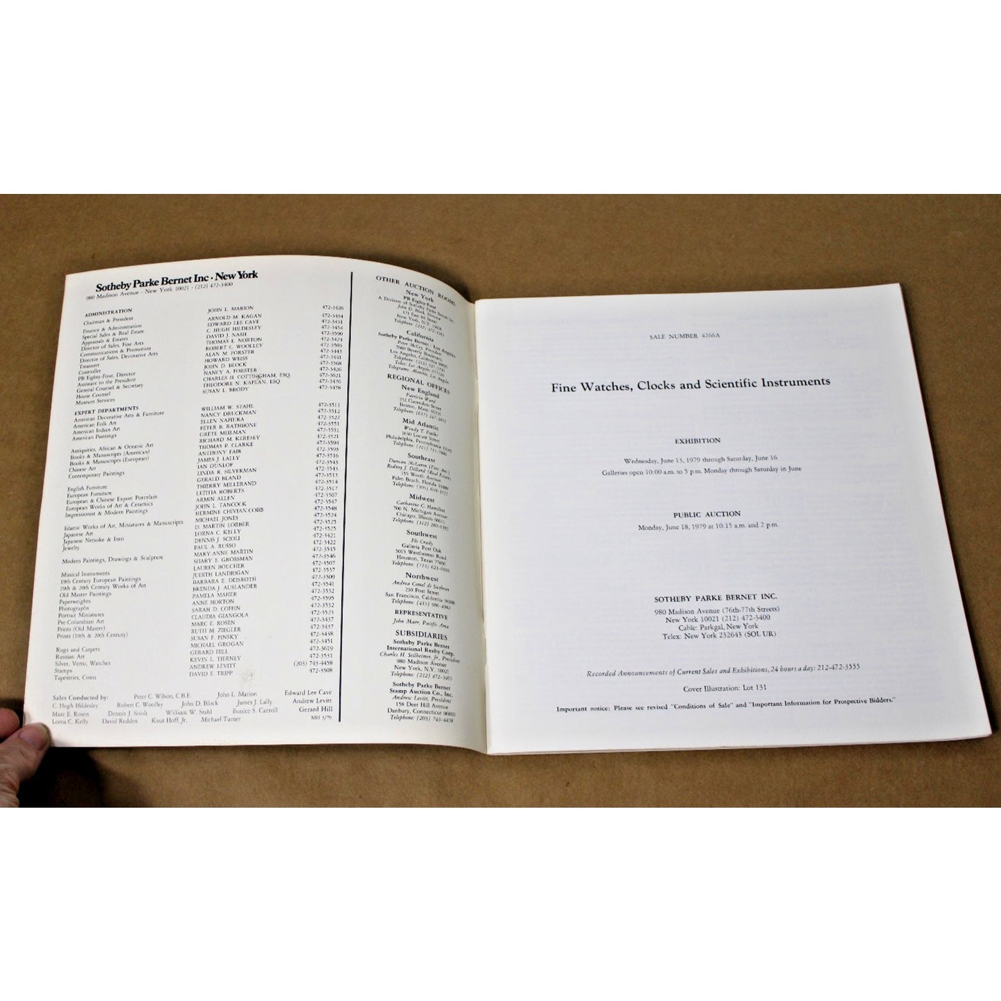 Sotheby Parke Bernet Auctions: FINE WATCHES, CLOCKS, SCIENTIFIC INTRUMENTS 1979