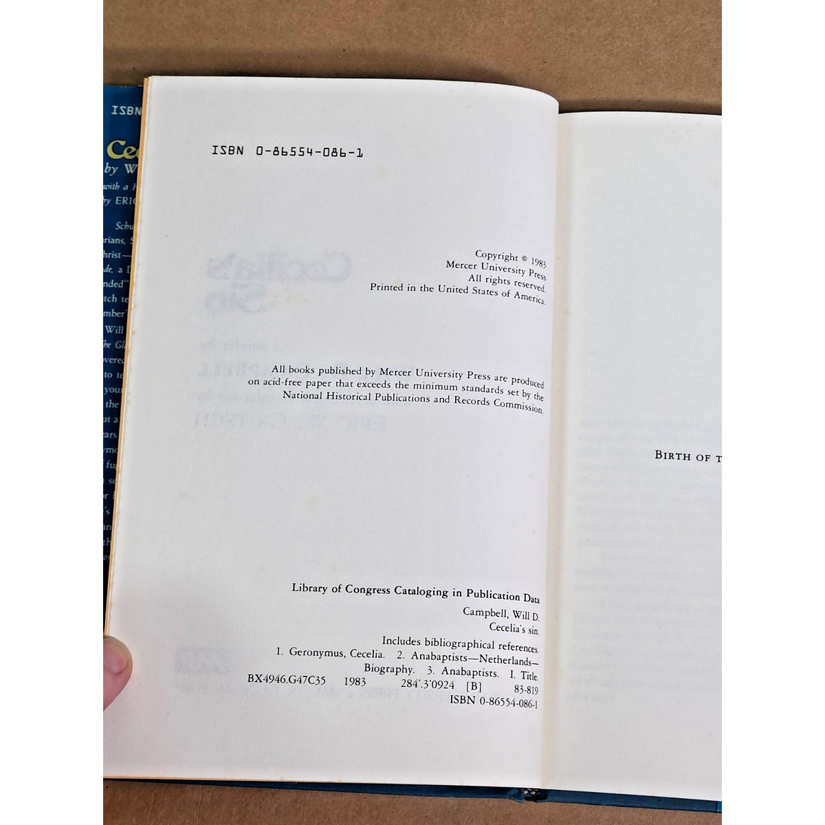 Cecelia’s Sin by Will D. Campbell (1983) Hardcover - Mercer University Press