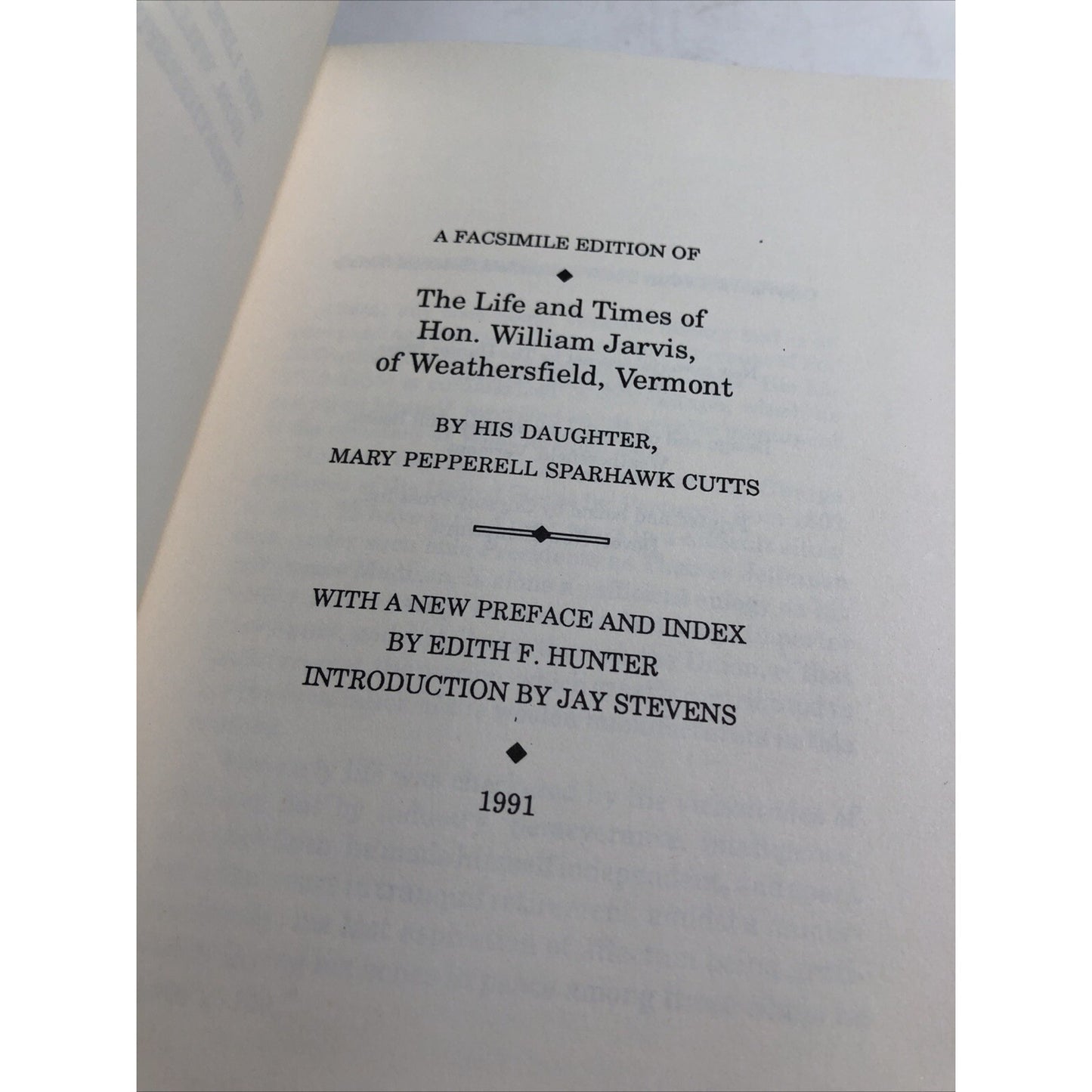 The Life and Times of Hon. William Jarvis of Weathersfield, Vermont 1991 CUTTS